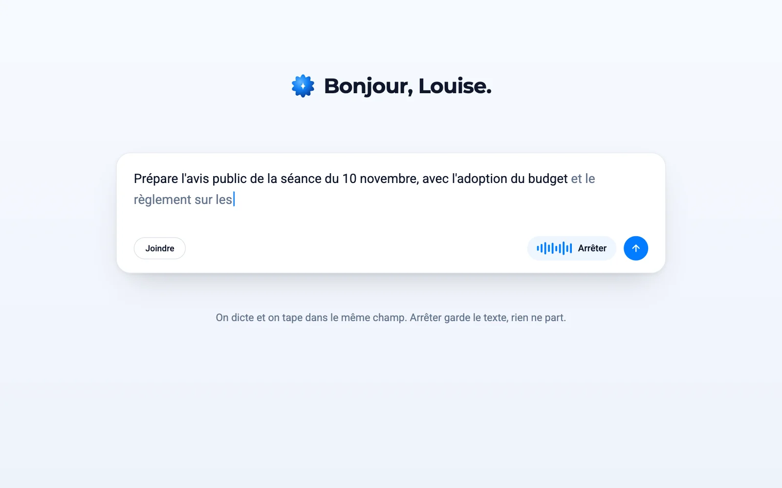 La dictée en cours dans le champ de la conversation, le texte s'écrit à mesure